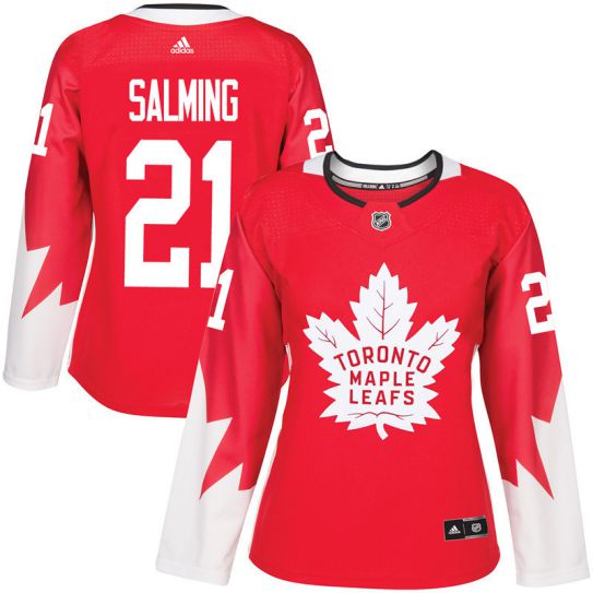 2017 NHL Toronto Maple Leafs women #21 Borje Salming red jersey->women nhl jersey->Women Jersey